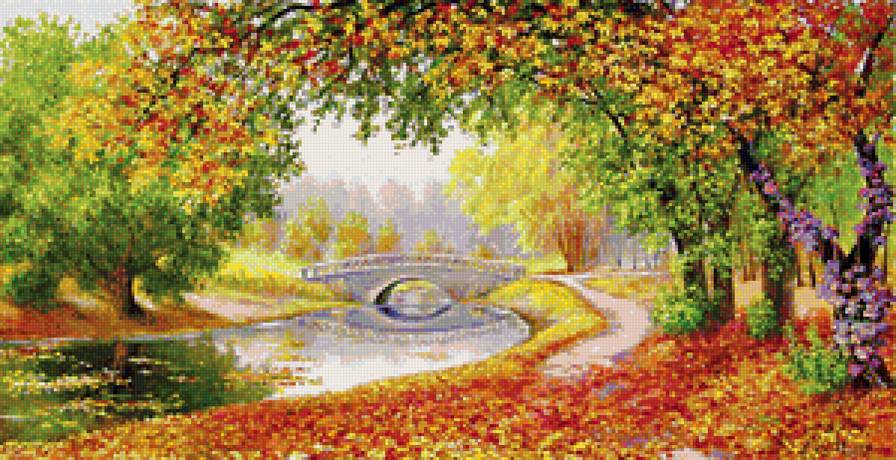 осенний пейзаж - осень. мост. парк. деревья. пейзаж - предпросмотр