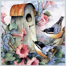 Схема вышивки «акварельные птички»