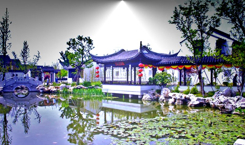 Беседка в саду - сад, япония, восток, беседка - оригинал