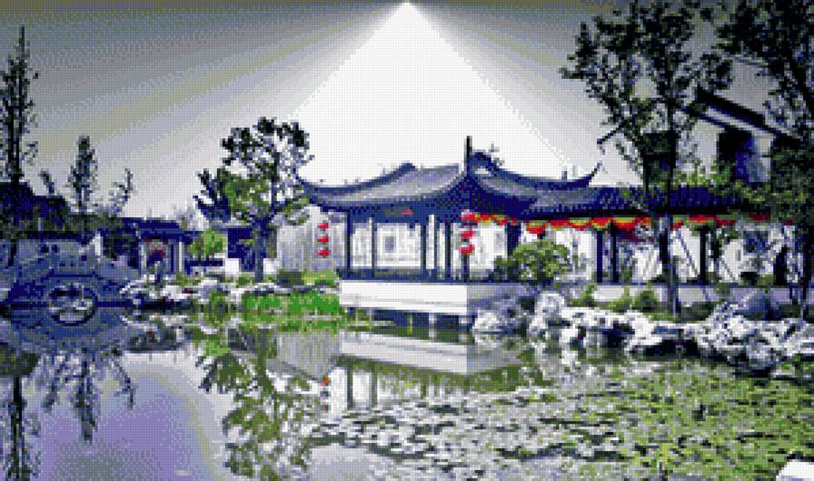 Беседка в саду - беседка, восток, сад, япония - предпросмотр