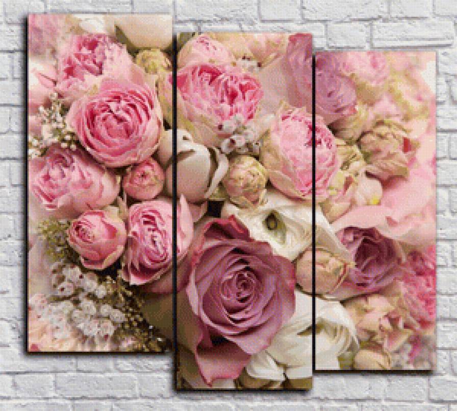 Модульная картина - Нежный букет (общий вид) - нежный букет, розы - предпросмотр