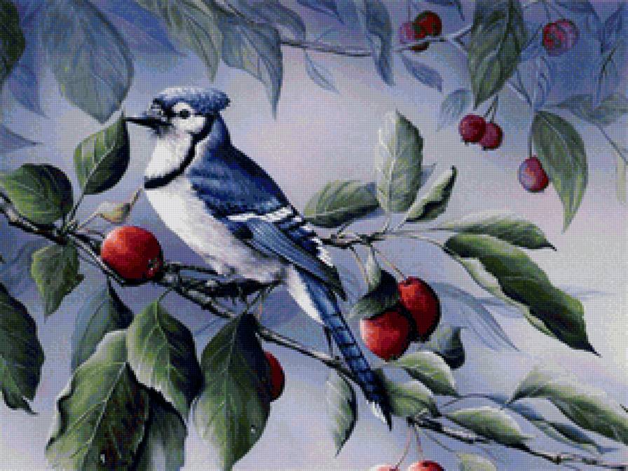 Серия "Пташка" - птичка на ветке, ягоды - предпросмотр