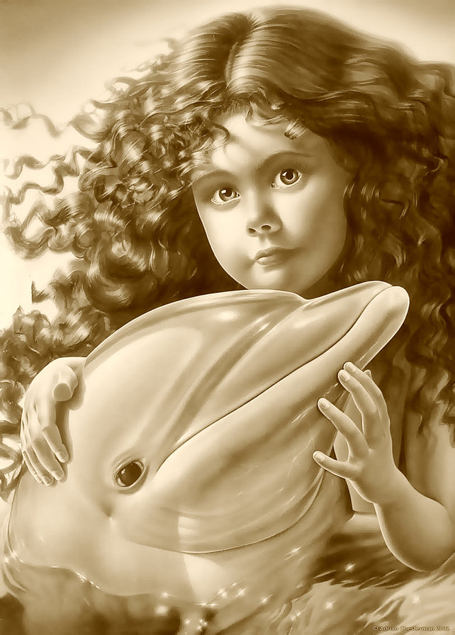 Русалочка - дельфин, сепия, девочка - оригинал