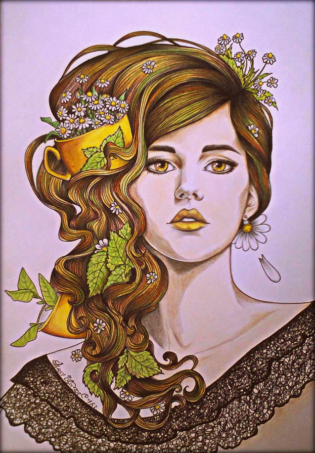 Ромашковый чай - девушка, цветы, фэнтези - оригинал
