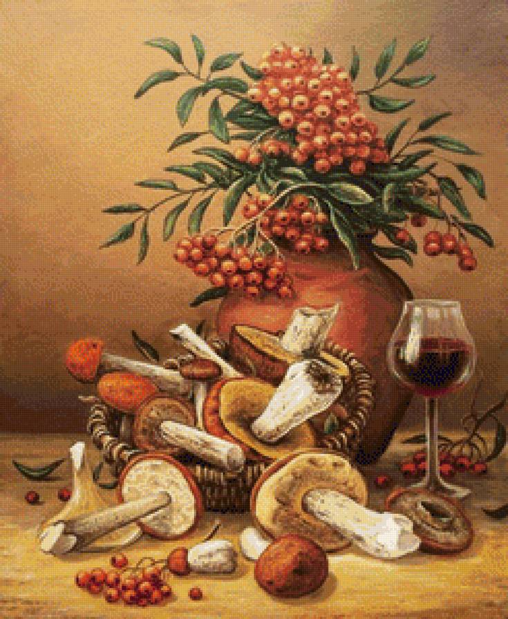 осенние дары - рябина, ягоды, кухня, грибы, натюрморт - предпросмотр