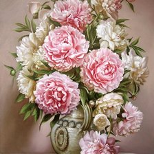 Схема вышивки «пионы на ажурной скатерти»