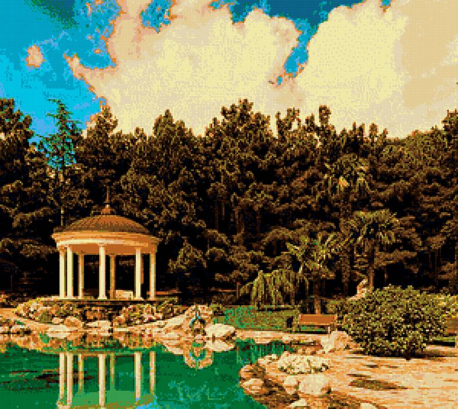 Беседка на берегу озера - беседка, лес, озеро, природа, вода - предпросмотр