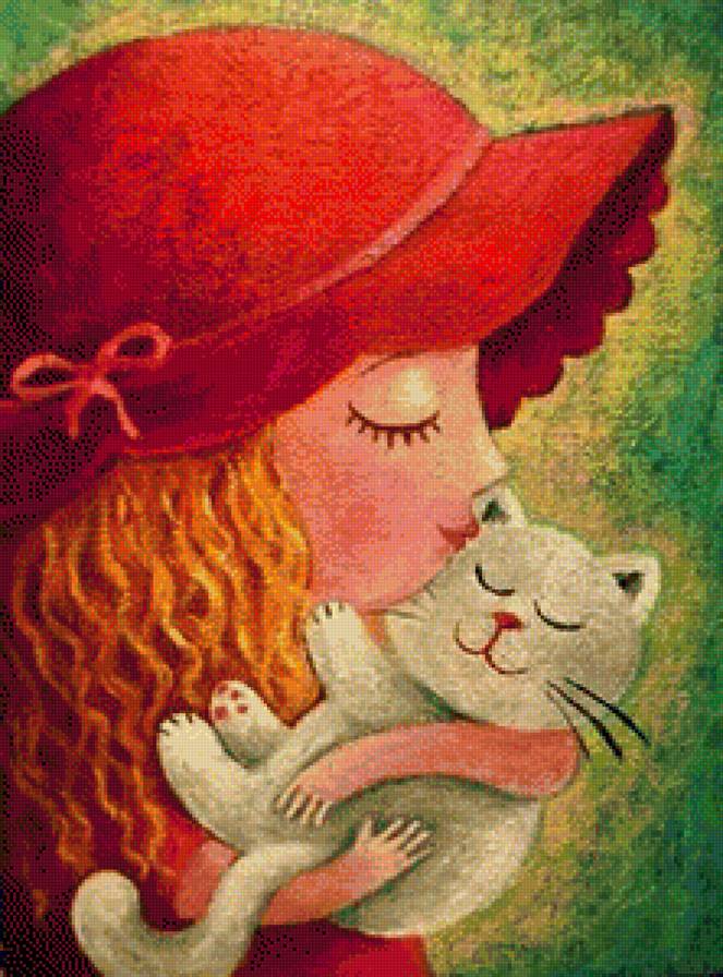 dziewczynka z kotkiem - kot, dziewczynka - предпросмотр