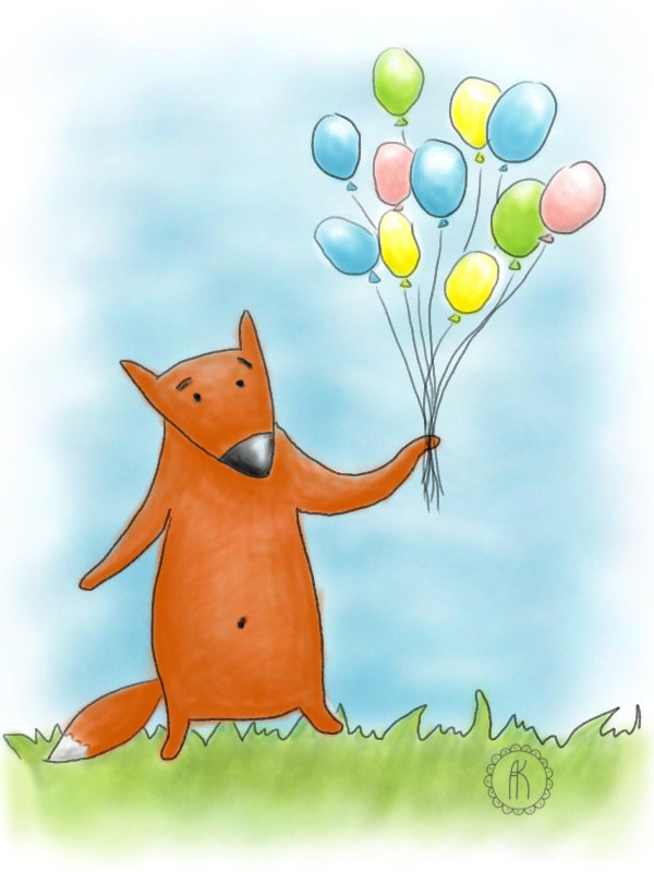 Лисенок - шарики, лиса, праздник, нежность - оригинал