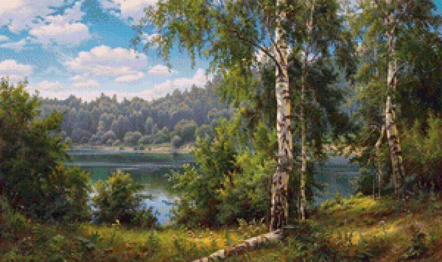 Родные просторы - река, лето, картина, природа, пейзаж, лес - предпросмотр