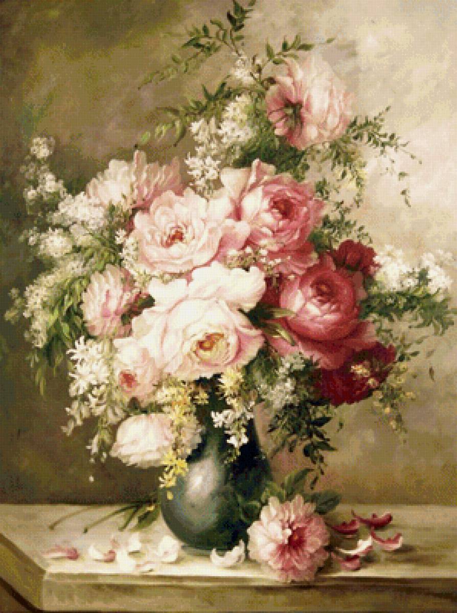 Прекрасный букет - розы, цветы в вазе, букет, живопись, натюрморт, розовые цветы, цветы - предпросмотр