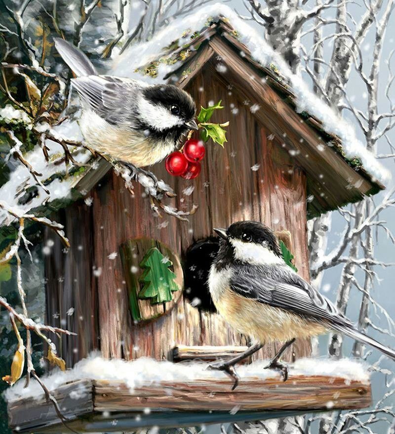 Птички - птицы, зима - оригинал