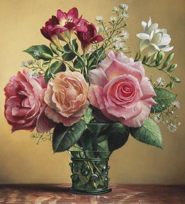 Серия "Флора" - натюрморт, букет роз, цветы, розы в вазе - оригинал