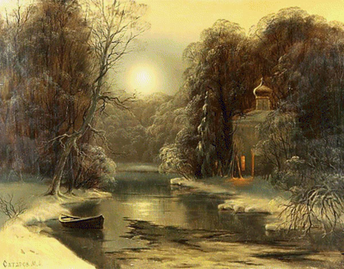 По картине худ. М.А.Сатаова, "Зима" - зима, живопись., пейзаж - предпросмотр