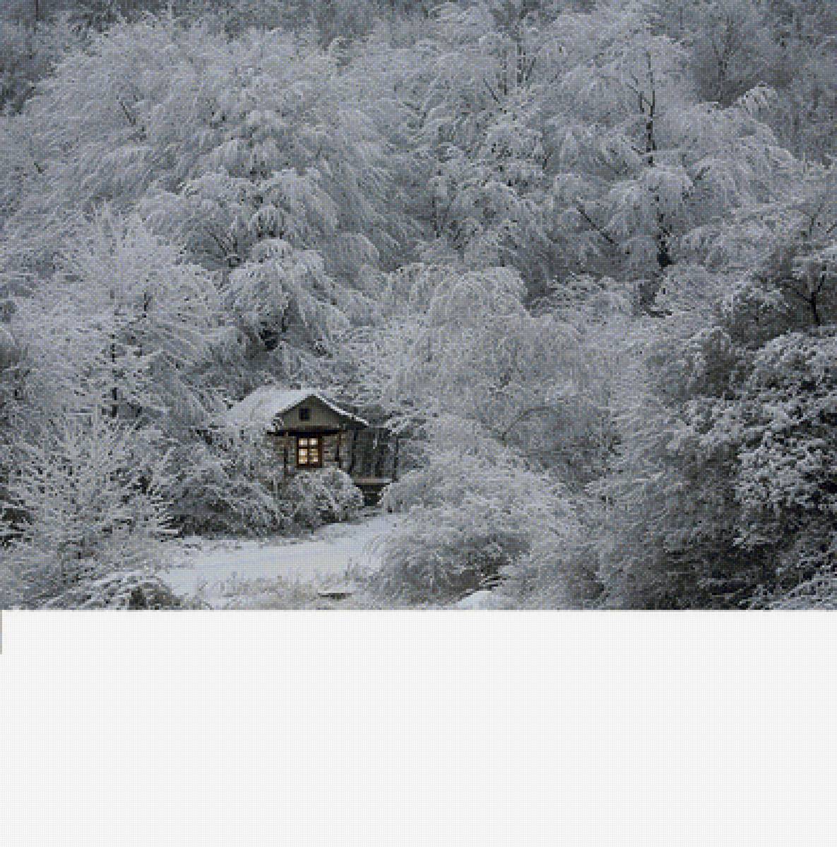 домик в зимнем лесу - зима лес - предпросмотр