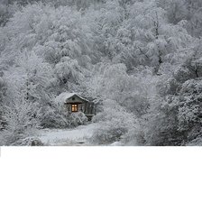 Схема вышивки «домик в зимнем лесу»