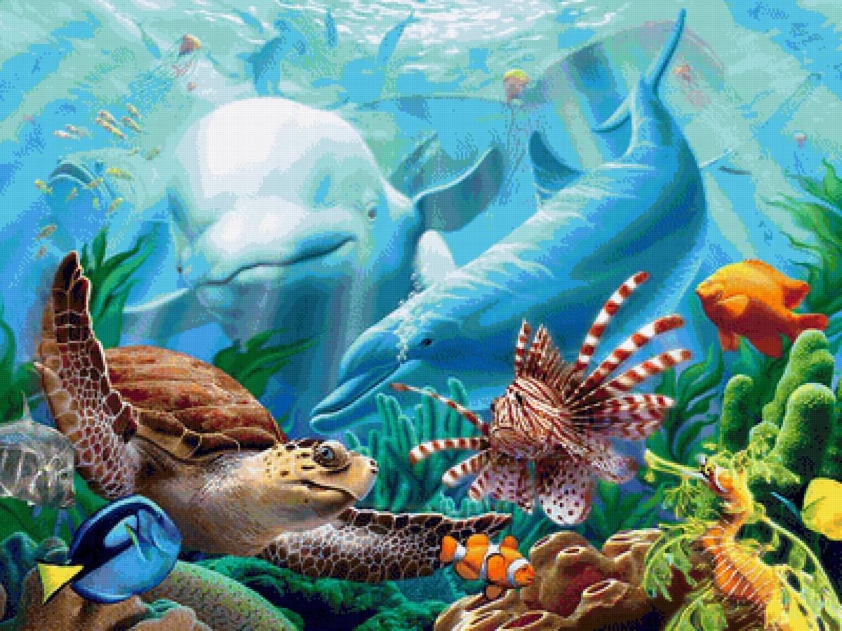 подводный мир - рабы, черепаха, подводный мир, дельфины - предпросмотр