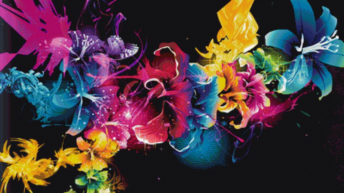Разноцветные цветы - цветы, яркие краски, абстракция - предпросмотр
