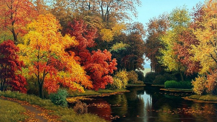 золотая осень - красота, река, речка, осень, природа, пейзаж - оригинал