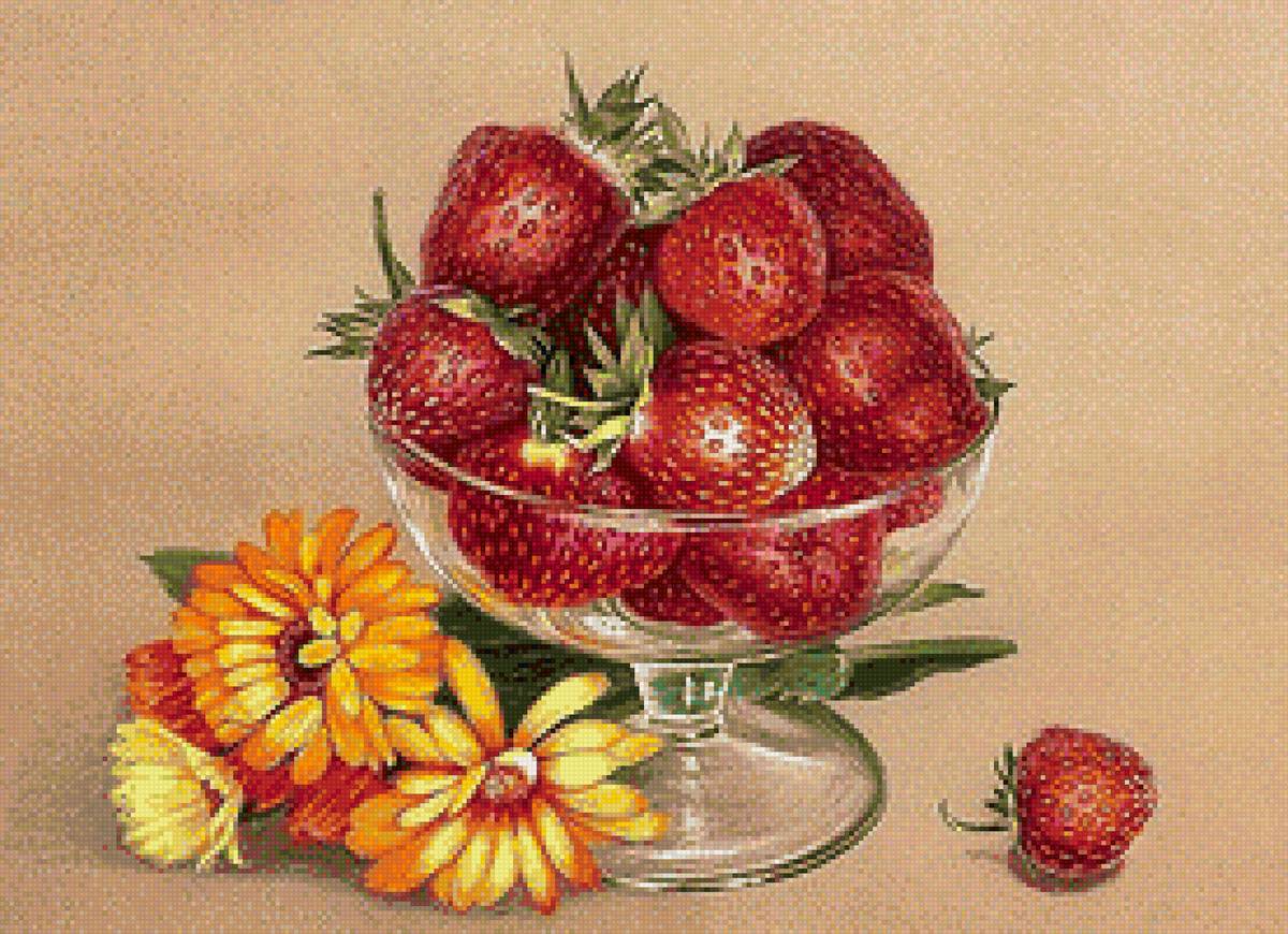 Клубника с календулой - цветы, ягоды, календула, клубника - предпросмотр