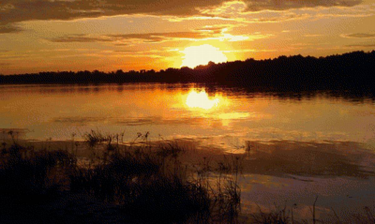 Закат на озере. - озеро, закат, тишина - предпросмотр