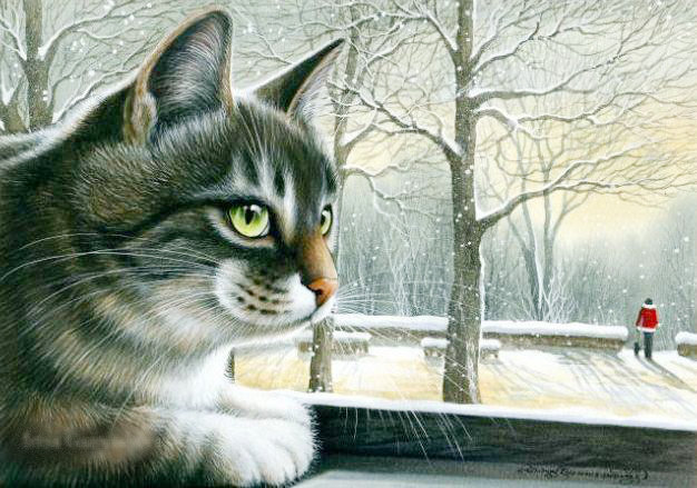 Серия "Фауна" - кошка, кот, зима, снег, гармашова - оригинал