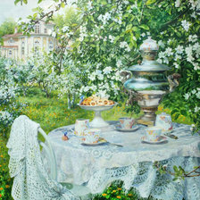 Схема вышивки «Чаепитие в весеннем саду»