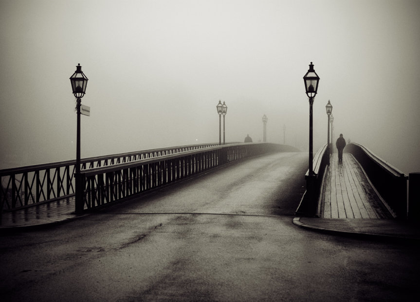 мост монохром - мост, туман, монохром - оригинал