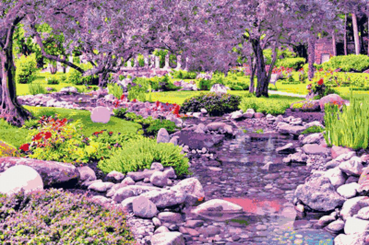 Ручей в саду - природа, сад, вода - предпросмотр