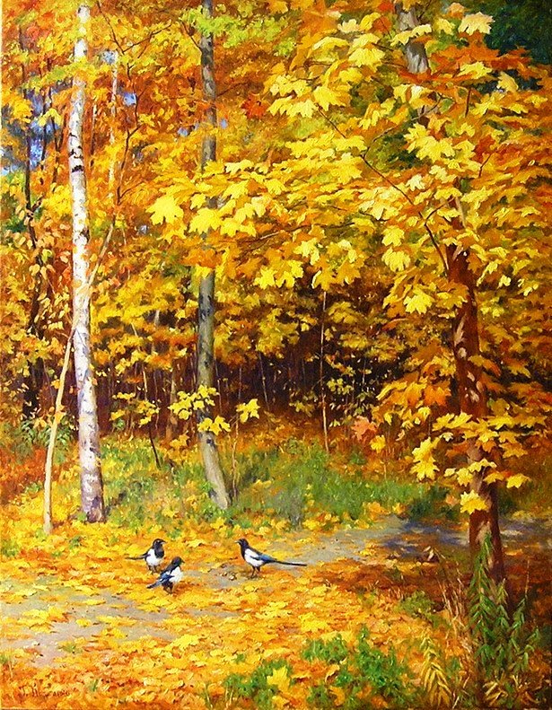 Золотая осень в лесу - природа, осень, лес, картина, пейзаж - оригинал