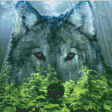 Оригинал схемы вышивки «Волк в лесу» (№1255470)