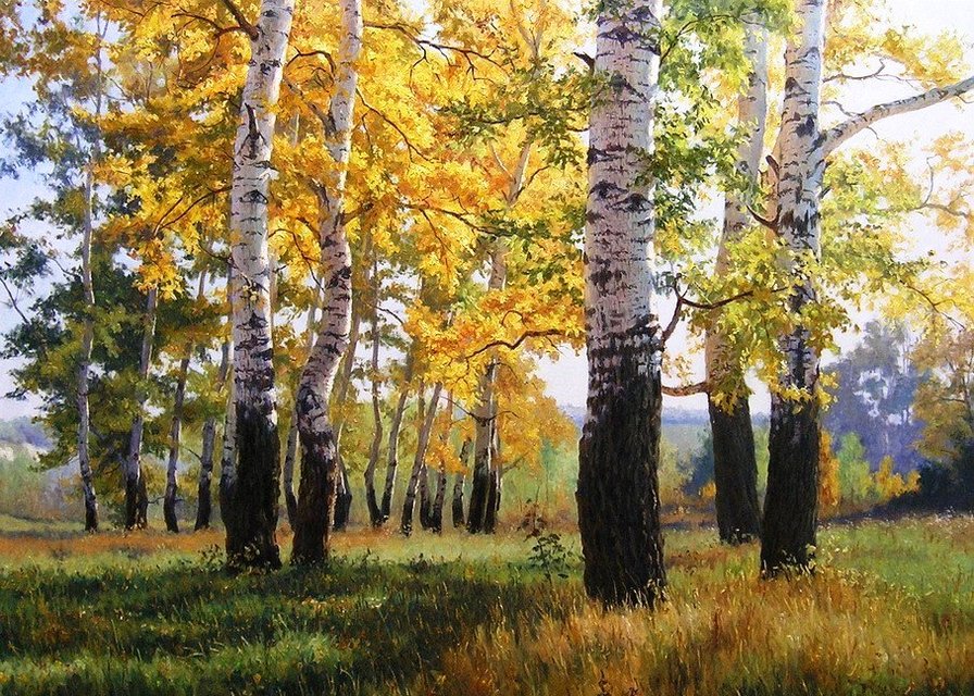 Осень. Березы. - природа, осень, лес, березы, картина, пейзаж - оригинал