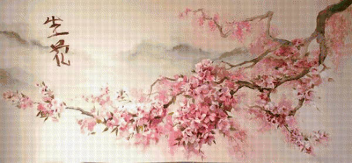 Ветка сакуры - цветы, сакура, иероглиф, восток - предпросмотр