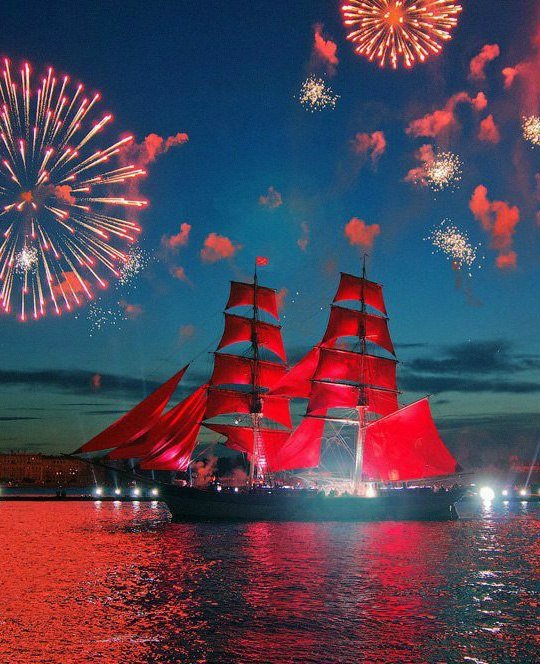 Аллые паруса - ночной питер, нева, корабль - оригинал