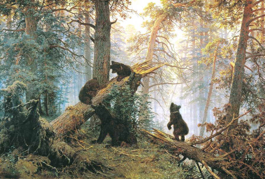 Сосновый бор - лес, медведи, природа, сосны, шишкин - оригинал