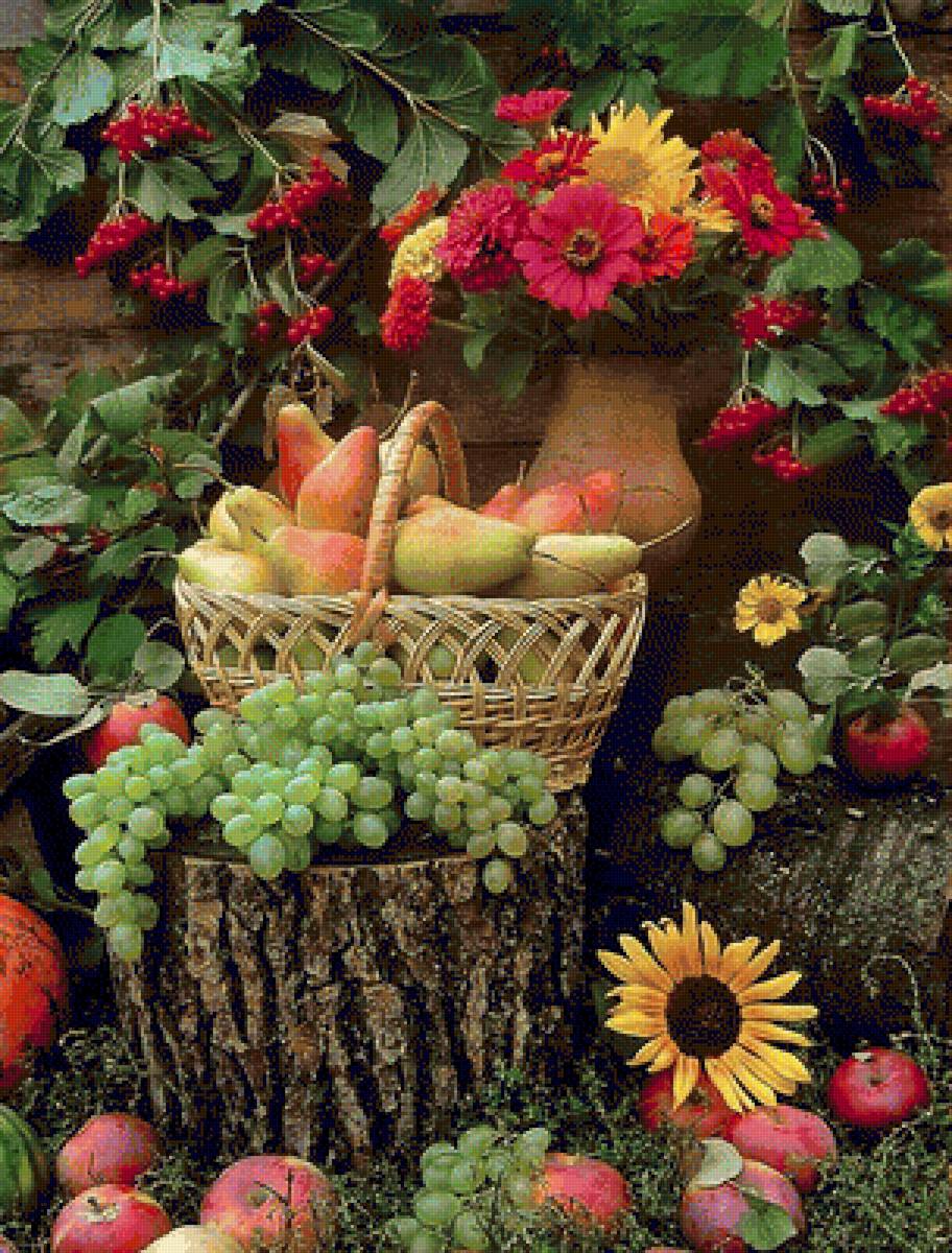 натюрморт - ягоды, натюрморт, цветы - предпросмотр