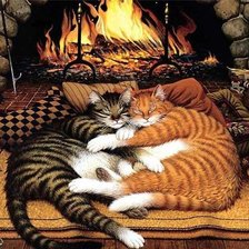 Схема вышивки «КОТЫ У КАМИНА»