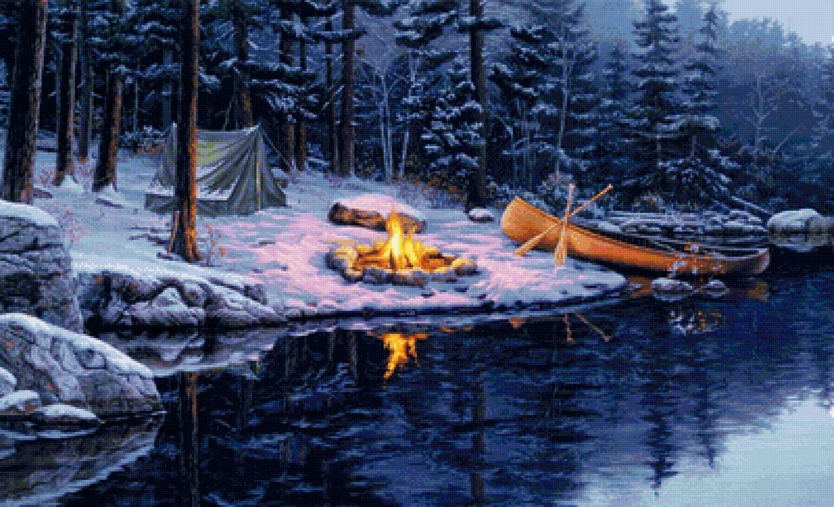 Живой огонь - огонь, лес, ночь, костер, лодка - предпросмотр