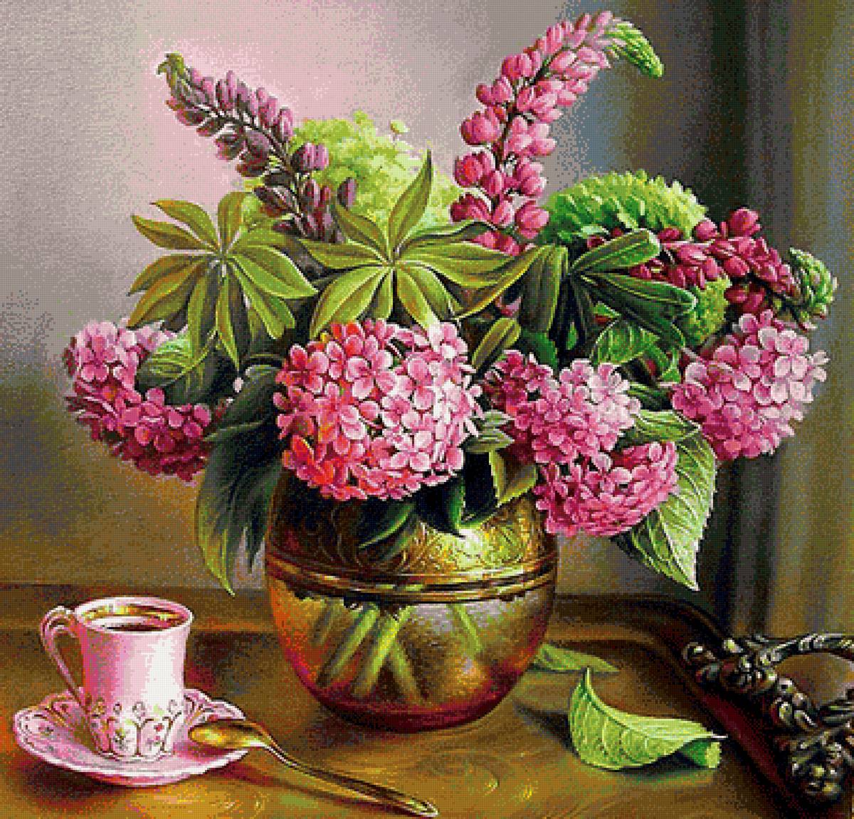 гортензии и дельфиниум - цветы - предпросмотр