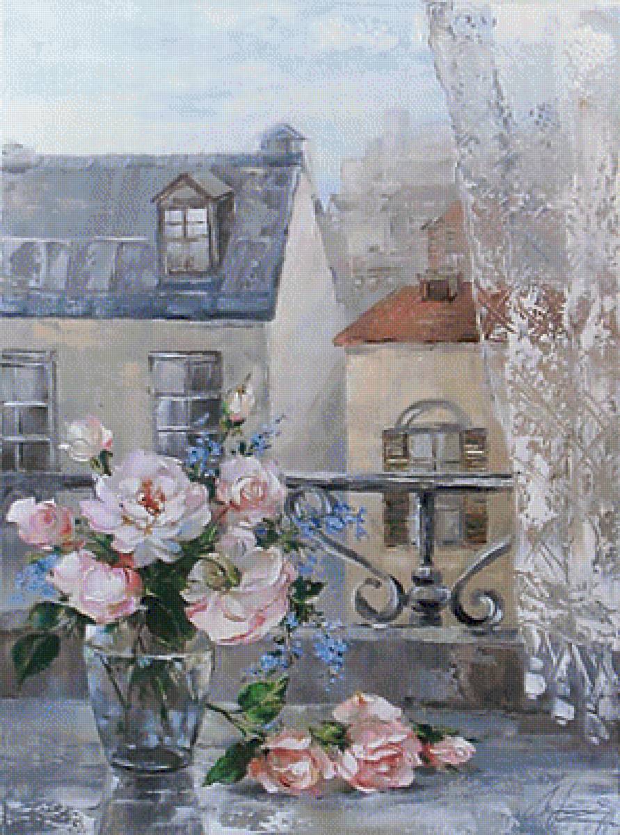 По картине худ. Оксаны Кравченко "Натюрморт". - цветы, пейзаж, живопись. - предпросмотр