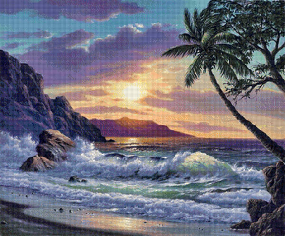 Закат - океан, закат, море, пляж - предпросмотр