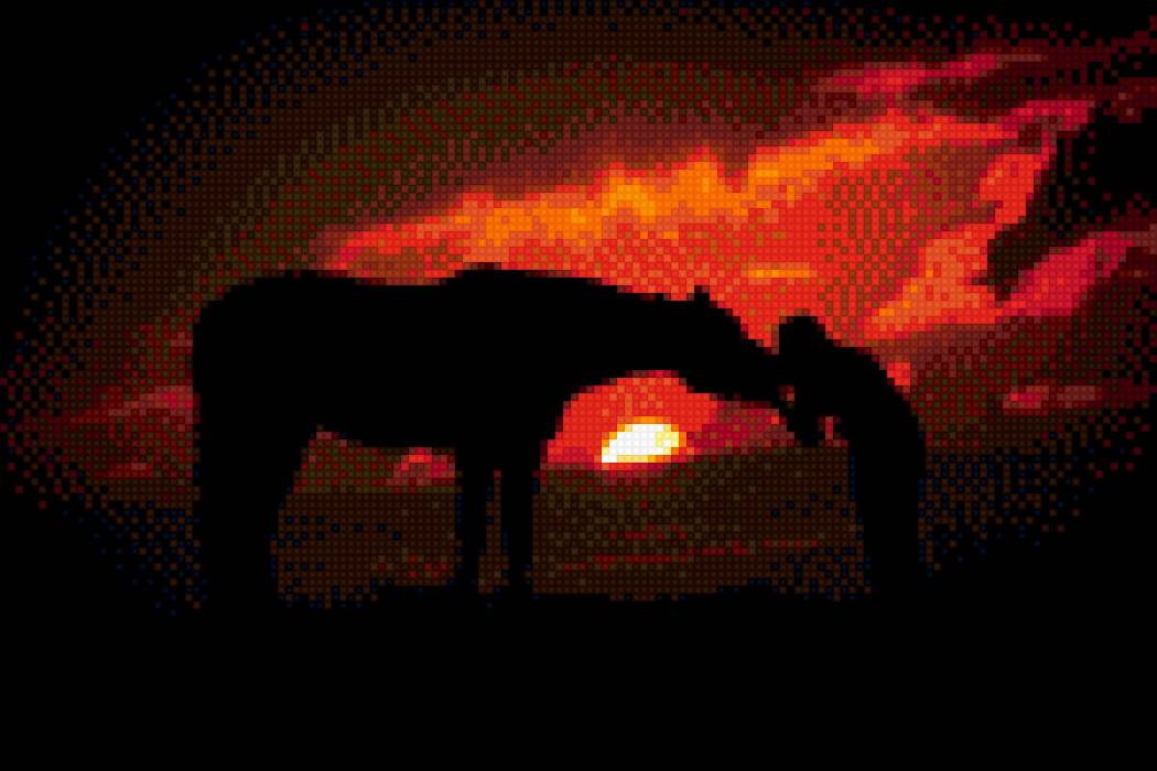 лошадь на закате - закат, лошадь, животные, люди - предпросмотр