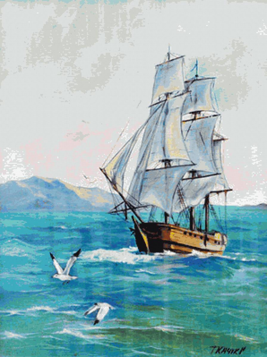 картина "Ветер странствий" Ткачук И. - картина, яхта, море, живопись, парусник - предпросмотр