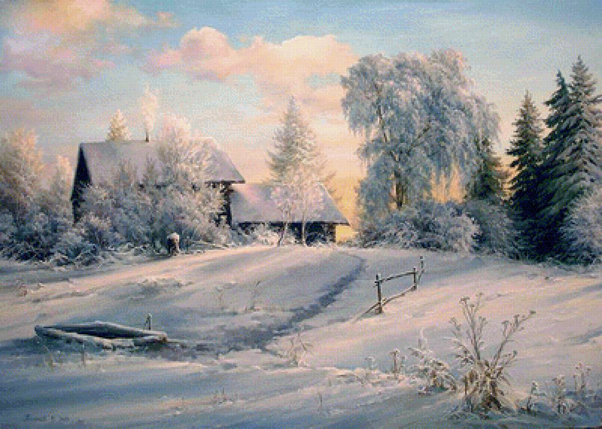 пейзаж - деревня, пейзаж, зима - предпросмотр