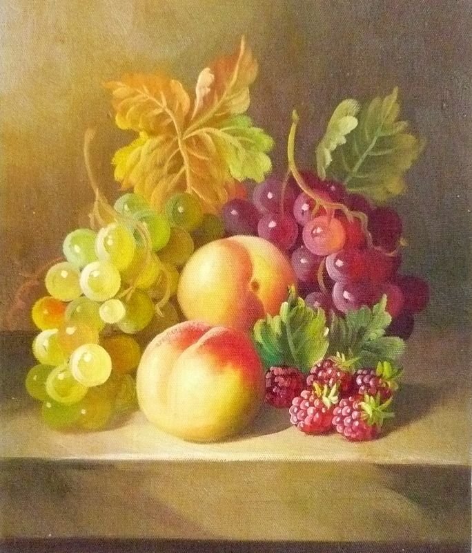 натюрморт с фруктами - персики, натюрморт, виноград, фрукты - оригинал