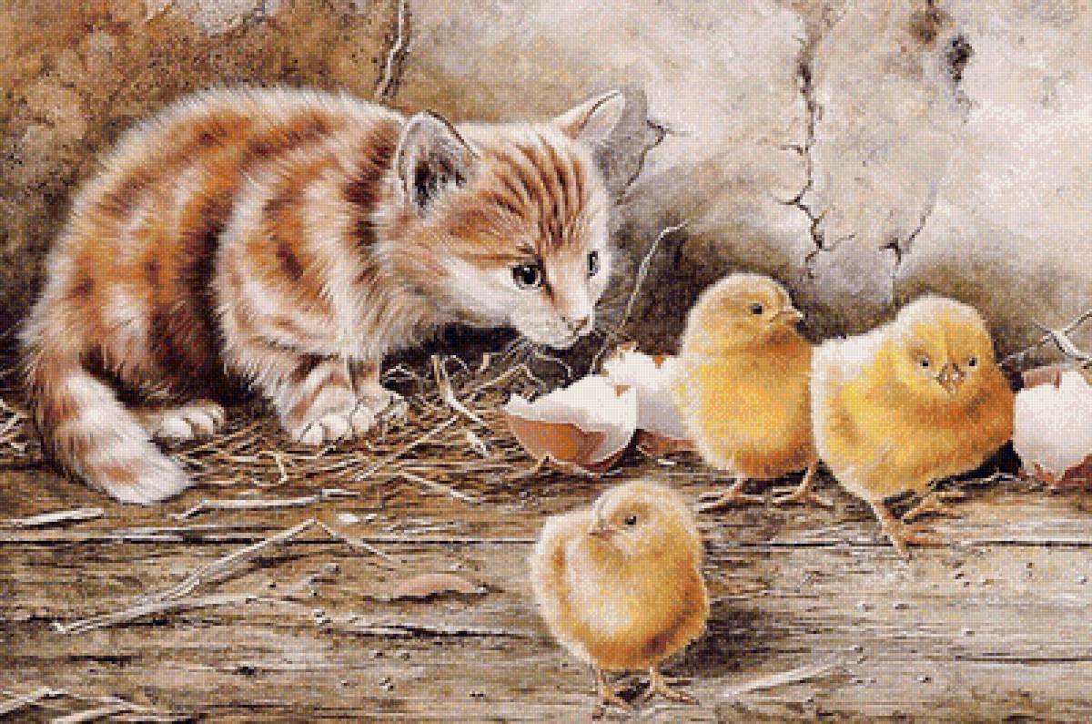 Серия "Охота" - цыплята, котенок - предпросмотр