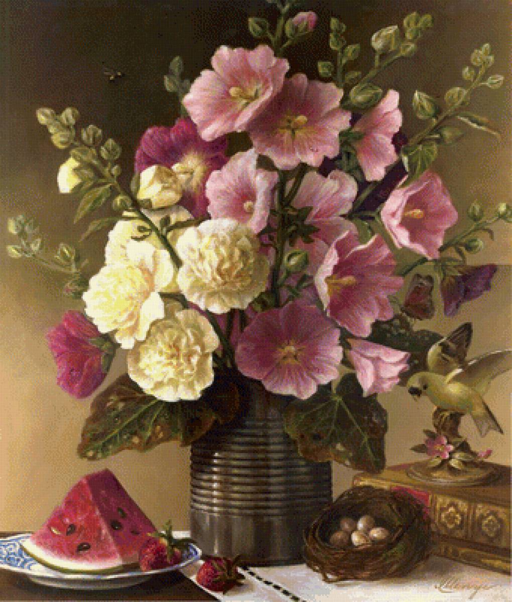 мальва - ваза, цветы - предпросмотр