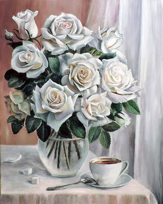 Букет белых роз - ваза, посуда, натюрморт, цветы, розы - оригинал