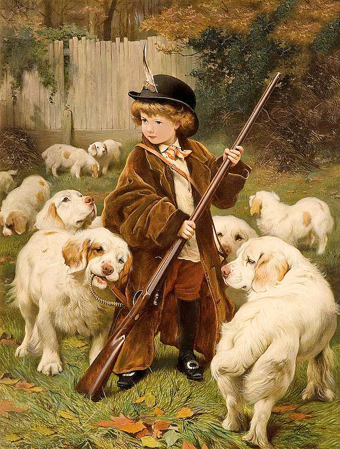 Юный охотник - дети, картина, домашние любимцы - оригинал