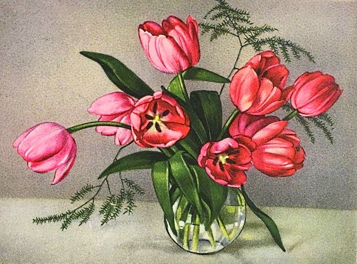 розовое чудо - тюльпаны, ретро, букет, тюльпан, винтаж, розовые цветы - оригинал
